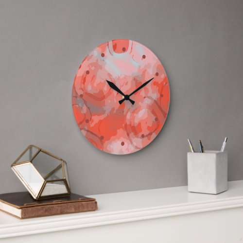 Peach Pink Coral Red Rounded Squares Art Pattern Large Clock
