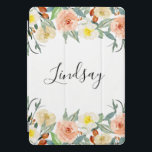 Peach Pink Cream Watercolor Floral Boho iPad Pro Cover<br><div class="desc">With the beautiful peach pink and cream watercolor flowers and your name is a calligraphic script,  this iPad case will sure to be an eye catcher whenever anyone sees your tablet in your hands!</div>