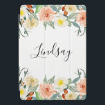 Peach Pink Cream Watercolor Floral Boho iPad Pro Cover<br><div class="desc">With the beautiful peach pink and cream watercolor flowers and your name is a calligraphic script,  this iPad case will sure to be an eye catcher whenever anyone sees your tablet in your hands!</div>