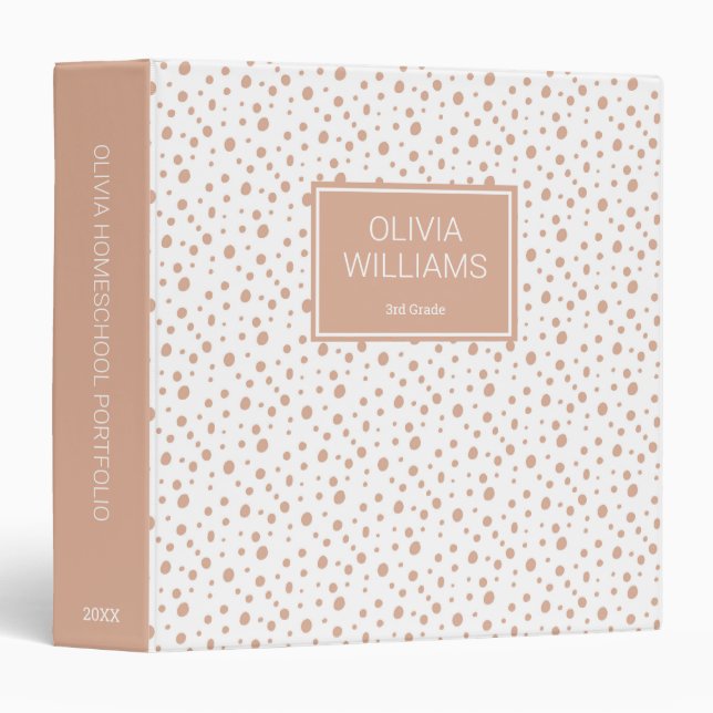 Peach Pink Dots Personalized Student School Binder (Front/Spine)
