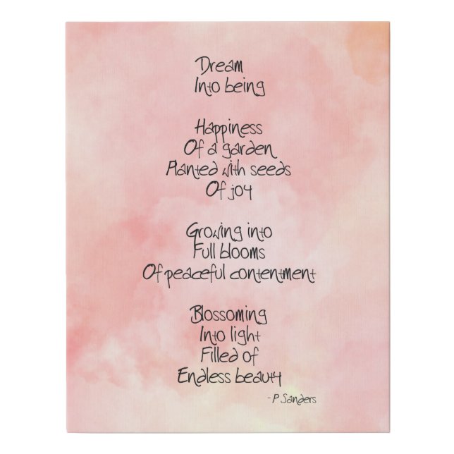 Peach Pink Dream Poem     Faux Canvas Print (Front)