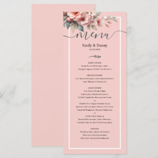 Peach Pink Elegant  Botanical Wedding Menu