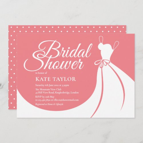 Peach Pink Elegant Gown Bridal Shower Invitation