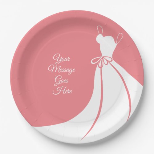 Peach Pink Elegant Gown Bridal Shower Paper Plates