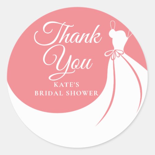 Peach Pink Elegant Gown Bridal Shower Thank You Classic Round Sticker