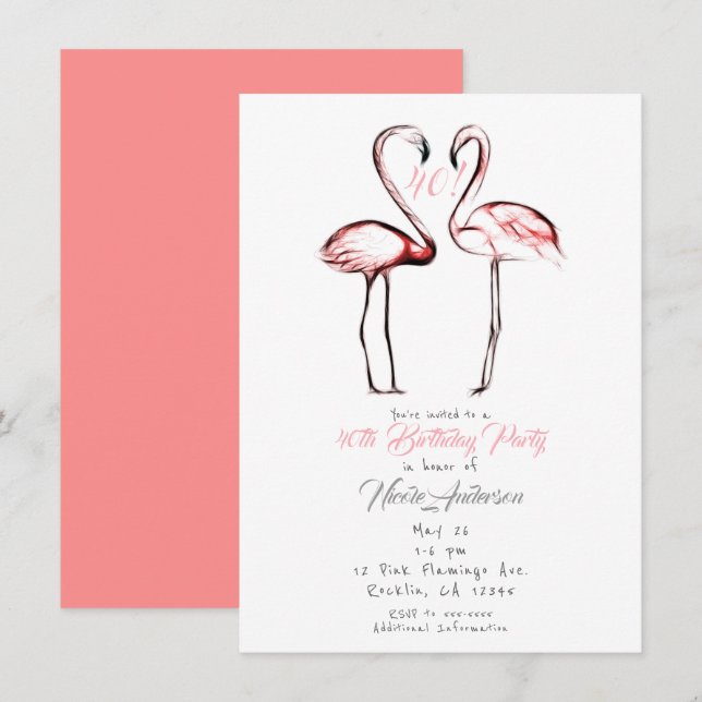 Peach Pink Flamingos Flamingo Birthday Party Invitation (Front/Back)
