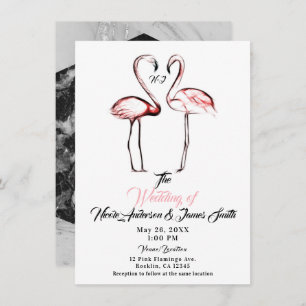 Peach Pink Flamingos Flamingo Black Marble Wedding Invitation