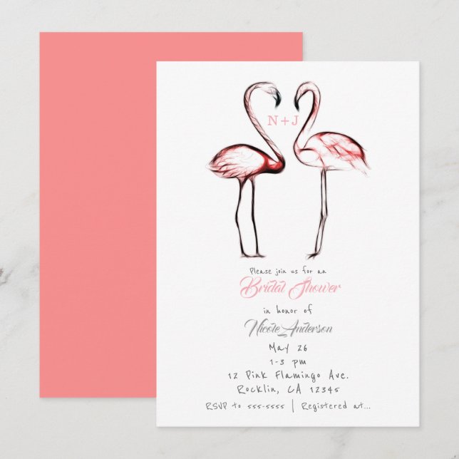 Peach Pink Flamingos Flamingo Bridal Shower Invitation (Front/Back)