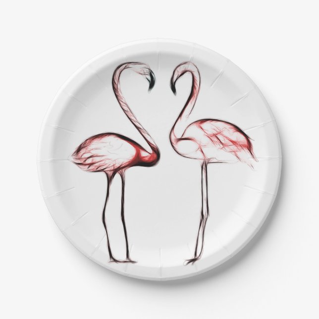 Peach Pink Flamingos Flamingo Chic Trendy Pool Paper Plates (Front)