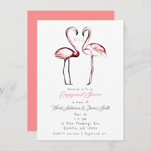 Peach Pink Flamingos Flamingo Engagement Shower Invitation