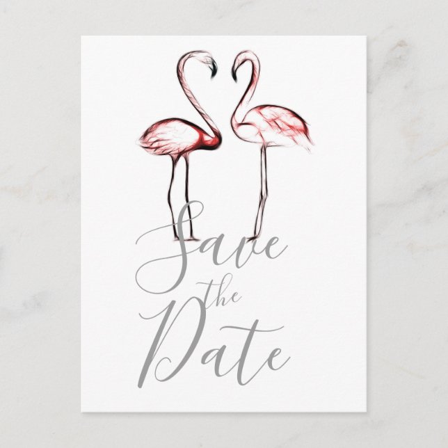 Peach Pink Flamingos Flamingo Marble Save the Date Announcement Postcard (Front)