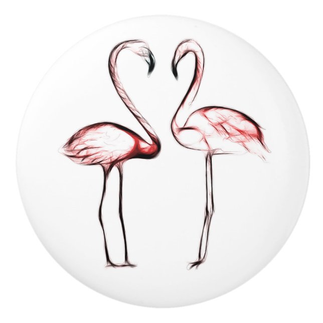 Peach Pink Flamingos Flamingo Tropical Ceramic Knob (Front)