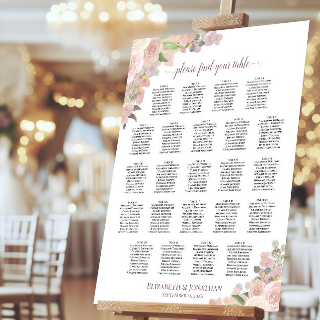 Peach Pink Floral 23 Table Wedding Seating Chart  Foam Board (On Stand at Reception)
