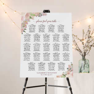Peach Pink Floral 23 Table Wedding Seating Chart Foam Board