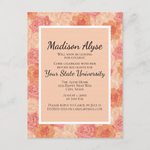 Peach  Pink Floral College Trunk Party Invitation Postcard