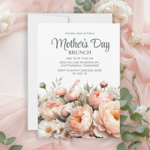 Peach Pink Floral Daisies Mothers Day Brunch Invitation