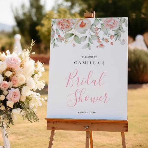 Peach Pink Floral Foliage Bridal Shower Sign