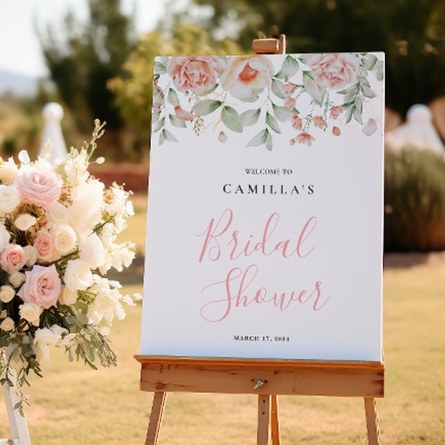 Peach Pink Floral Foliage Bridal Shower Sign (Creator Uploaded)