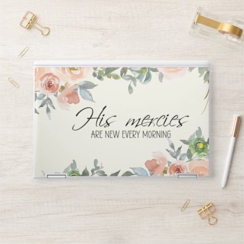 Peach Pink Floral His Mercies Inspirational HP Laptop Skin