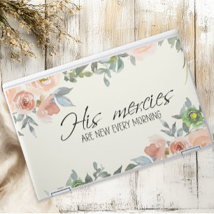 Peach Pink Floral His Mercies Inspirational HP Laptop Skin
