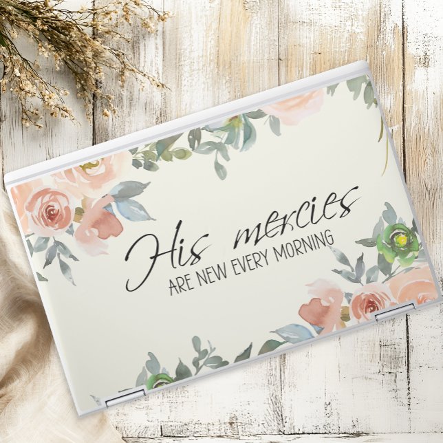Peach Pink Floral His Mercies Inspirational HP Laptop Skin (Creator Uploaded)