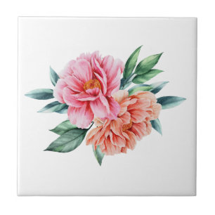 Peach Pink Floral Peonies Kitchen Bathroom Remodel Ceramic Tile