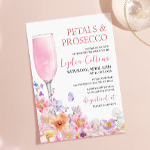 Peach Pink Floral Petals Prosecco Bridal Shower
