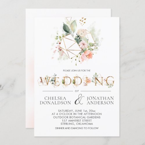 Peach Pink Floral Stylized Lettering Wedding Invitation
