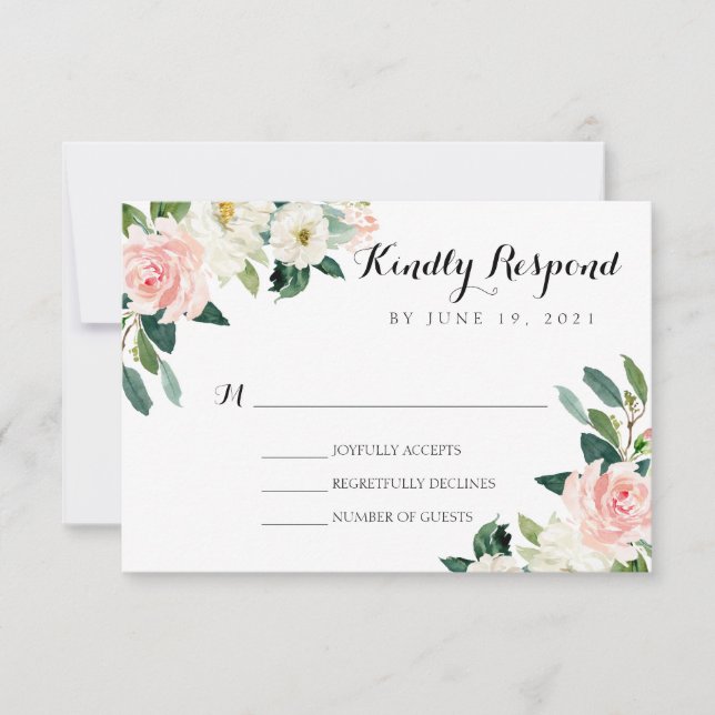 Peach pink floral wedding invitation (Front)