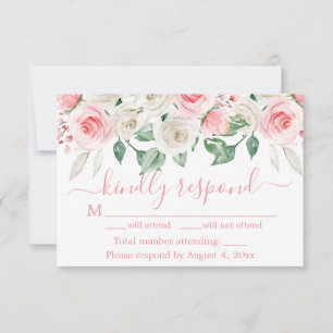 Peach Pink Floral Wedding RSVP Card