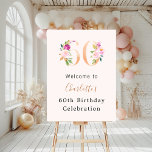 Peach pink florals number 60th birthday welcome foam board<br><div class="desc">A peach colored background. Decorated with foral numbers in faux gold and pink.   Personalize and add a name and age. 
Back: no design</div>