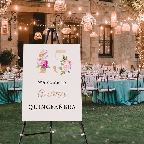 Peach pink florals number Quinceanera welcome Foam Board