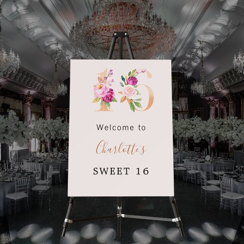 Peach pink florals number Sweet 16 welcome Foam Board