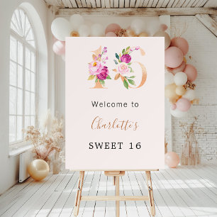 Peach pink florals number Sweet 16 welcome Foam Board