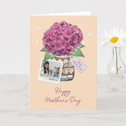 Peach Pink Flower 2 Photo Mothers Day Card