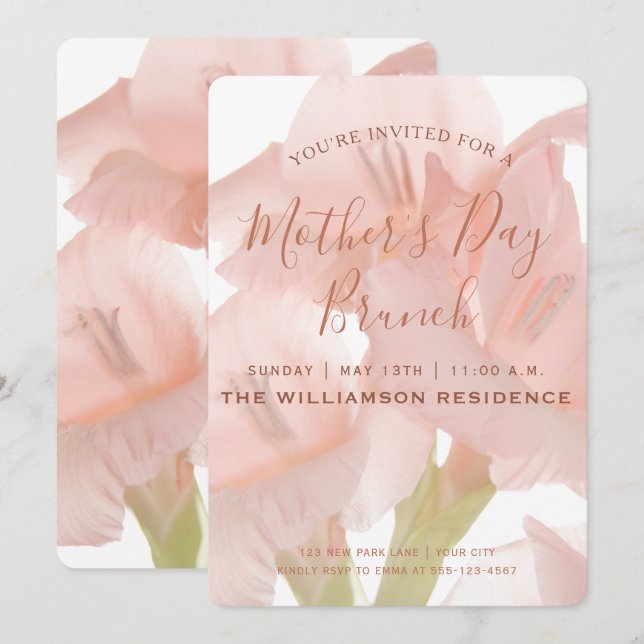 Peach pink Flowers  Mother's Day Brunch Invitation (Front/Back)