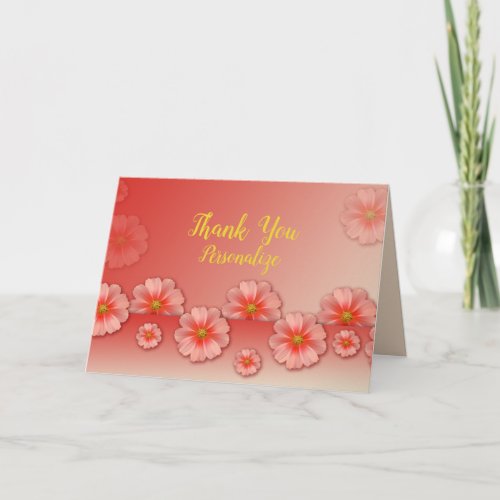 Peach  Pink Flowers Thank You Personalize Card