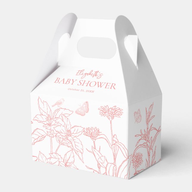 Peach Pink Garden Chinoiserie Baby Shower  Favor Boxes (Front Side)