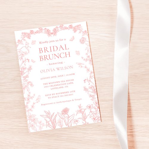 Peach Pink Garden Chinoiserie Bridal Brunch Invitation