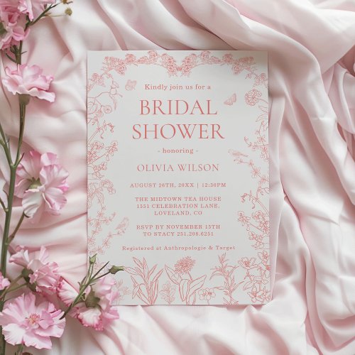 Peach Pink Garden Chinoiserie Bridal Shower Invitation