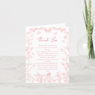Peach Pink Garden Chinoiserie Bridal Shower  Letterpress Thank You Card