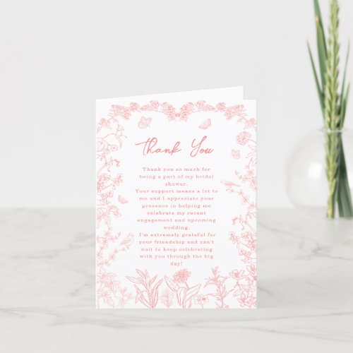 Peach Pink Garden Chinoiserie Bridal Shower  Thank You Card