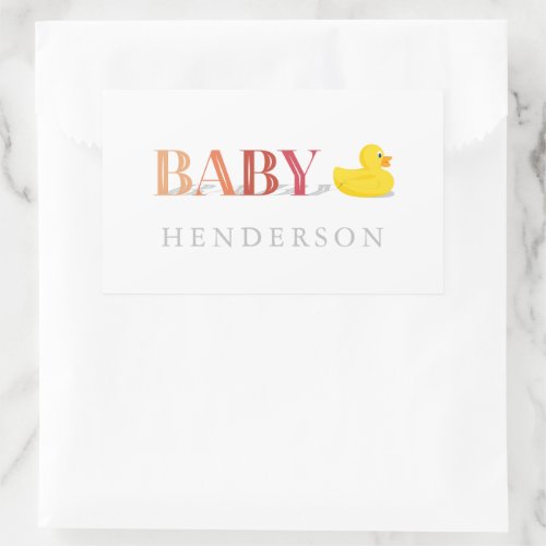 Peach Pink Girl Rubber Duck Baby Shower Favor Rectangular Sticker