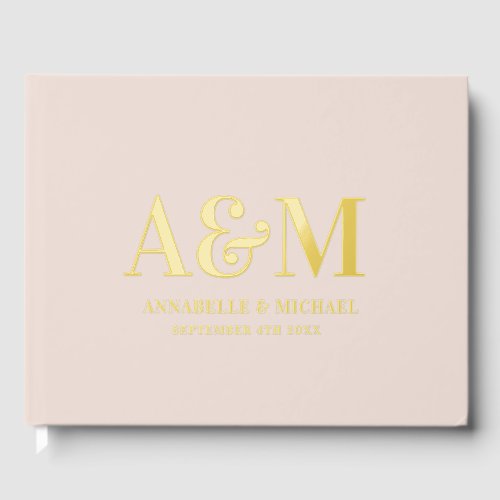 PEACH PINK GOLD MONOGRAM MINIMALIST WEDDING  GUEST BOOK