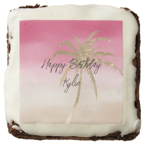 Peach Pink Gold Tropical Palm Tree Brownie