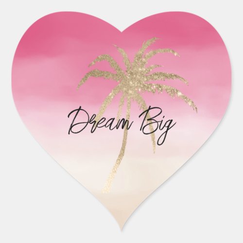 Peach Pink Gold Tropical Palm Tree Heart Sticker