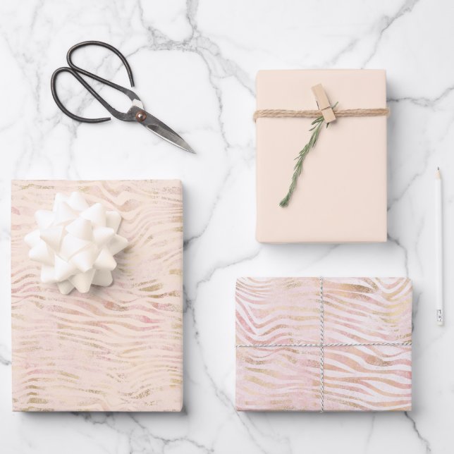Peach Pink Gold Zebra Print        Wrapping Paper Sheets (Front)