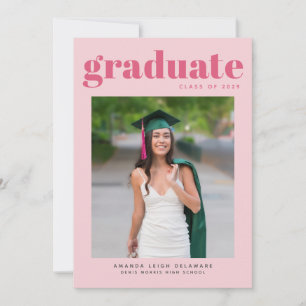 Peach Pink Graduation Photo Graduation Announcement