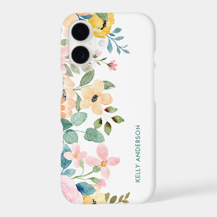 Peach Pink Gray Botanical Watercolor Floral Border iPhone 17 Case
