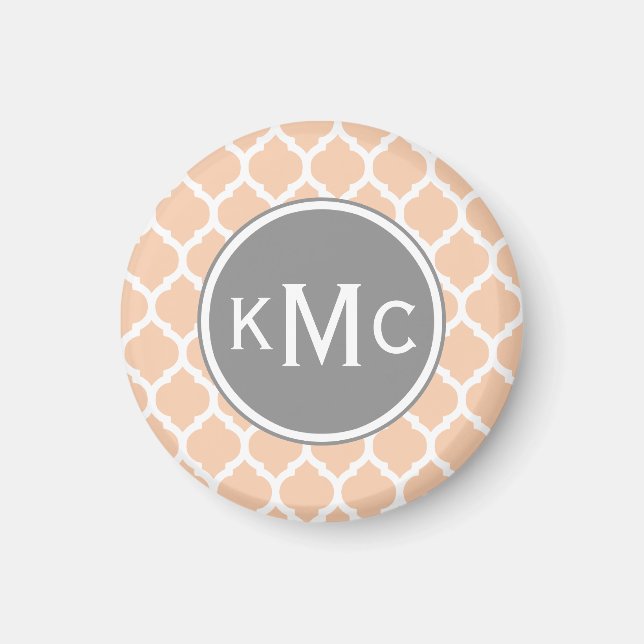 Peach Pink Gray Moroccan Lattice Magnet (Front)